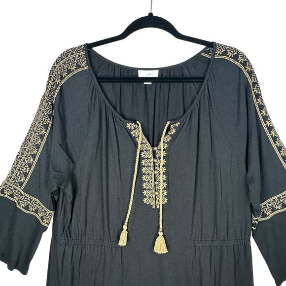 J.Jill Peasant Dress Size XL Petite Embroidered Tassels Boho 3/4 Sleeve Knit - Picture 3 of 11
